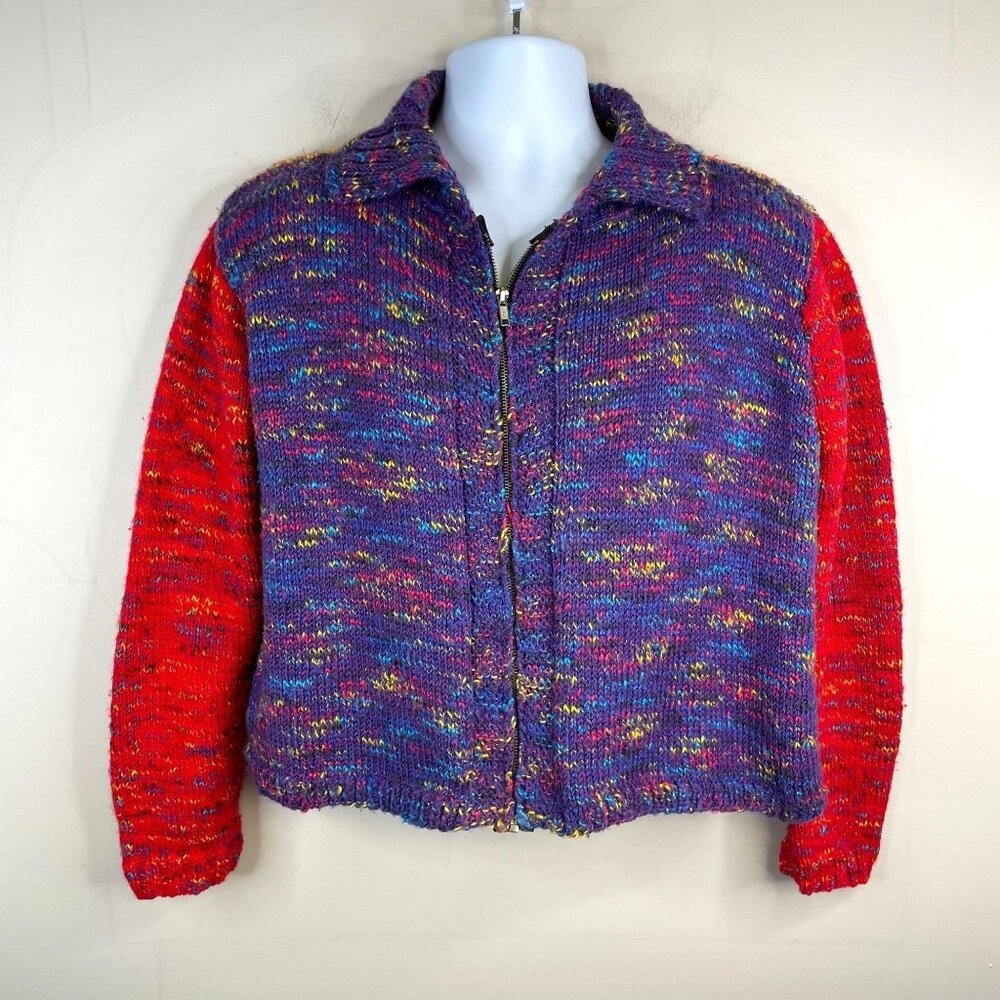 Vintage Baggy Cardigan Sweater‎ XLarge Urban Chic Colorblock Full Zip Funky Cozy